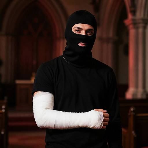 Mysterious Man in Dimly Lit Church