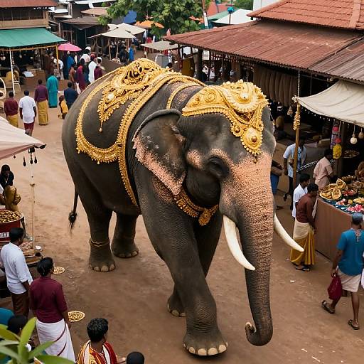 Elephant Adorned in Gold at Indian Market