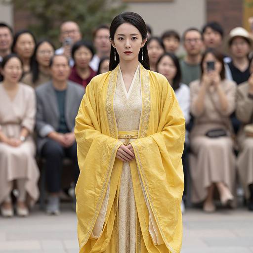 Woman in Gold Costume Crowd