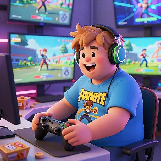 Energetic Fortnite Gamer Cartoon Scene