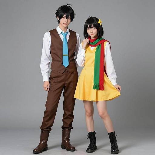 Iconic Female Cosplay Duo in Brown and Yellow