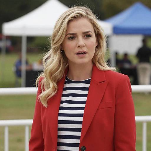 Blonde Woman in Striped Shirt Outdoors