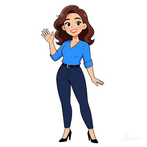 Smiling Woman Waving Cartoon