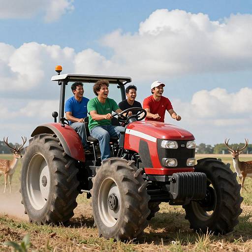 Joyful Tractor Ride in Sunny Field