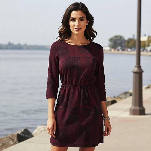 Stylish Woman in Maroon Patterned Dress