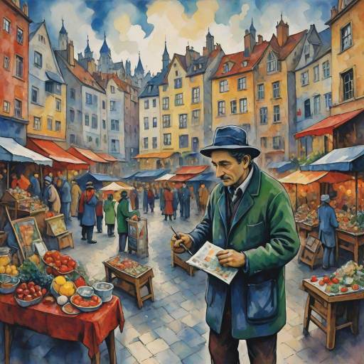 Watercolor Street Market Scene