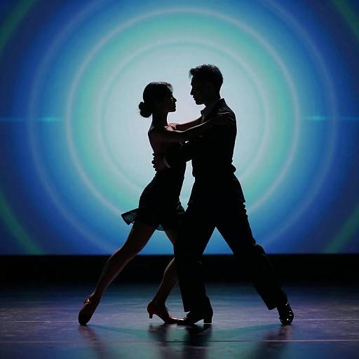 Silhouetted Couple Dancing on Lit Stage