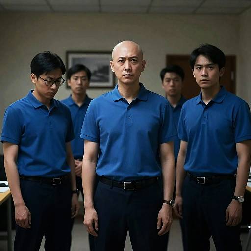 Candid Portrait of Five Men in Dim Light