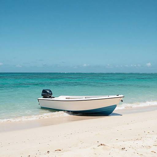 Solitary Motorboat on Turquoise Shore