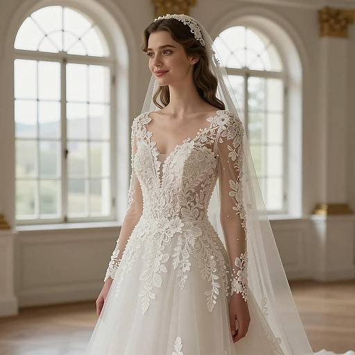 Elegant Bride in Lace Wedding Dress