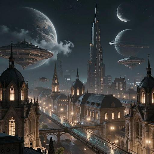 Futuristic Gothic Cityscape at Night