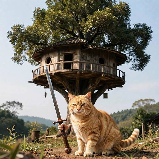 Sword Wielding Woman at Giant Treehouse