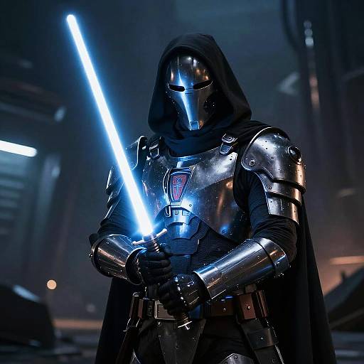 Mysterious Armored Figure with Lightsaber