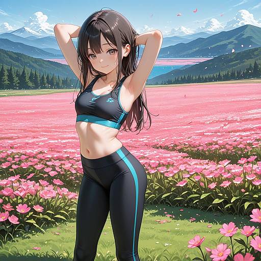 Young Woman in Sportswear in Flower Field