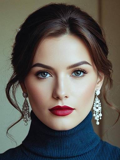 Elegant Woman with Red Lipstick and Statement Earrings