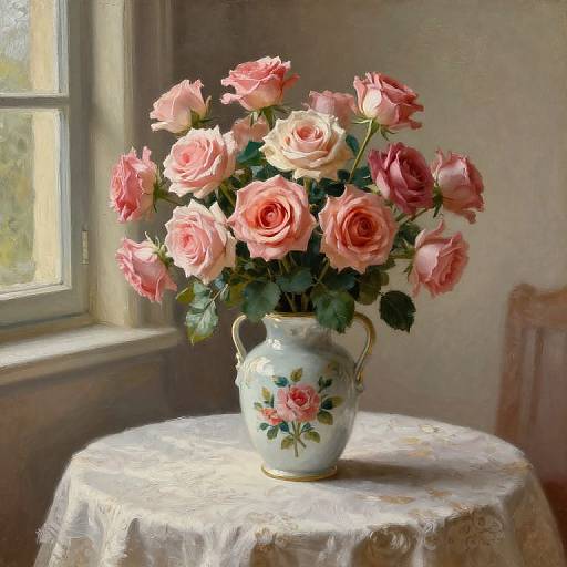 Classic Oil Painting of Rose Still Life