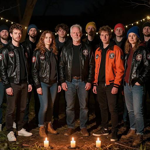 Nighttime Gathering of Leather Jacket Friends
