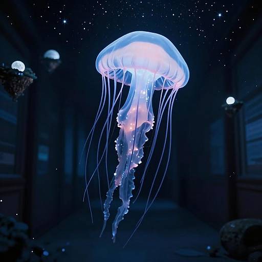 Colossal Jellyfish in Starry Hallway