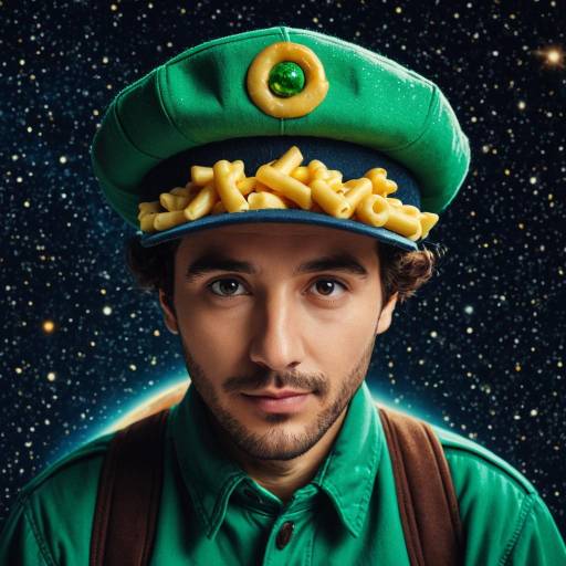 Surreal Portrait with Macaroni Newsboy Cap in Space