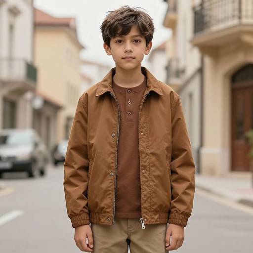 Boy in Brown Outfit on Street