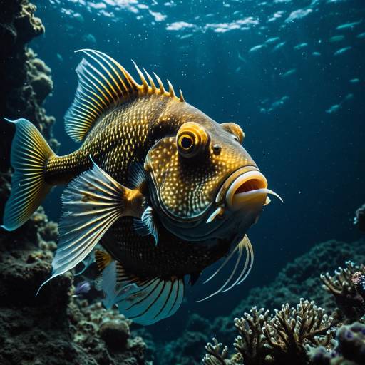 Close-up of Large Anglerfish in Deep Ocean