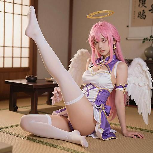 Pink-Haired Anime Angel on Tatami