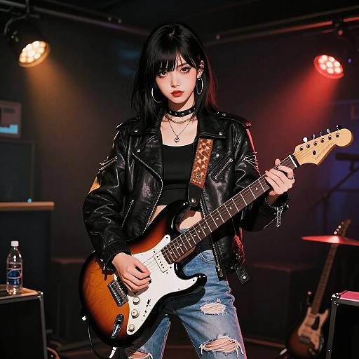 Edgy Female Musician in Manga Style