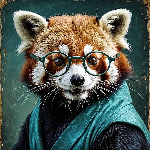 Stylized Red Panda Portrait with Round Glasses
