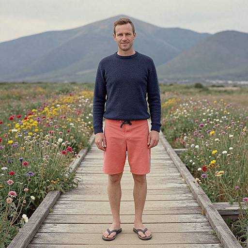 Casual Man on Rustic Bridge