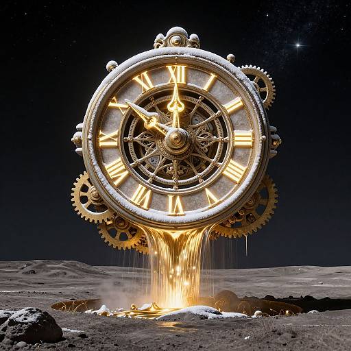 Surreal Lunar Clock Melting Gold