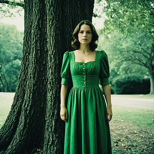 Woman in Green Dress by Tree