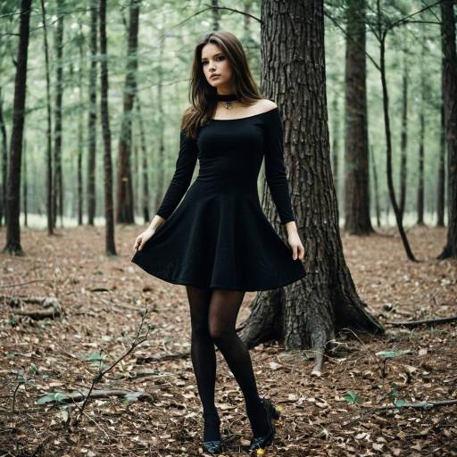 Woman in Black Dress in Forest