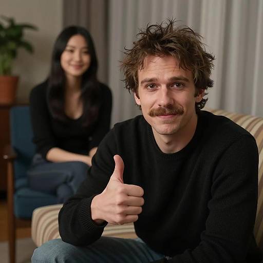 Man Giving Thumbs-Up Sitting on Couch