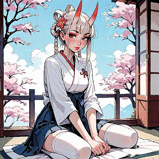 Ayame Shrine Oni Maiden Seiza Pose