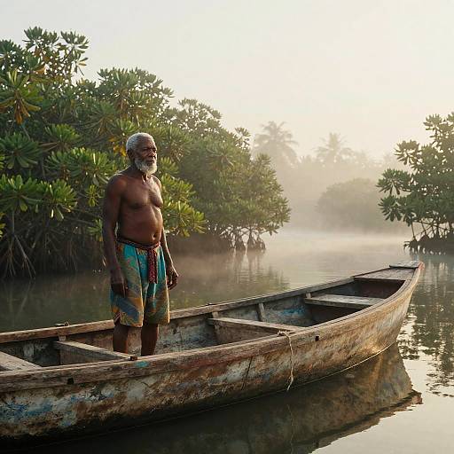 Cinematic Mangrove Portrait: Elderly Afro-Caribbean Fisherman