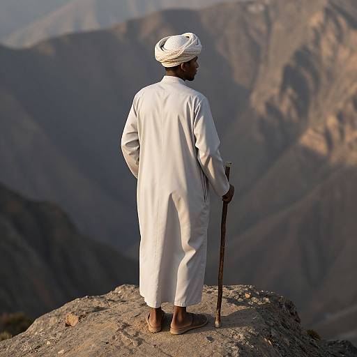 Photorealistic Young Muslim Man on Mountain