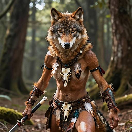 Fierce Furry Wolf Tribal Warrior