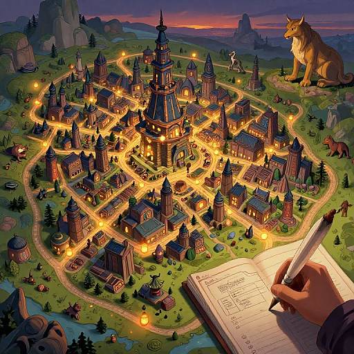 Ancient Fantasy City Map at Dusk