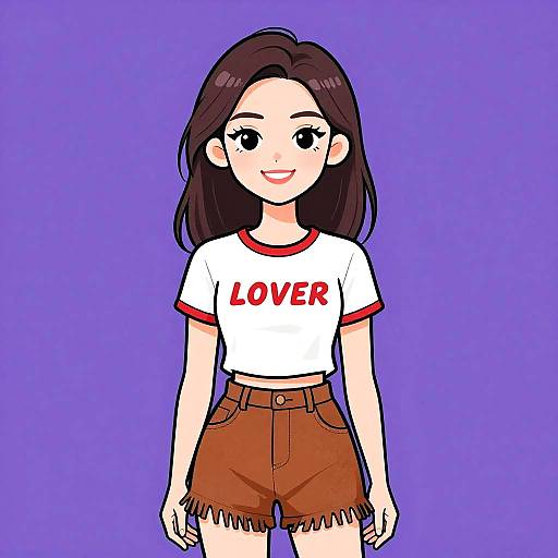 Digital anime-style drawing of a smiling young woman with brown hair, wearing a white 