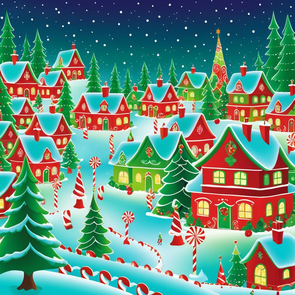 Festive Jolly Santa Village Illustration