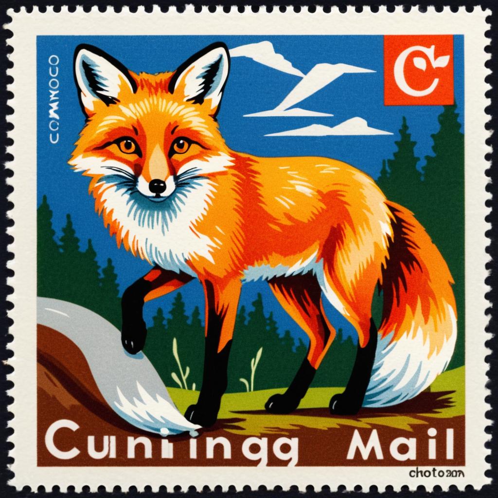 Playful Fox on Retro Postage Stamp