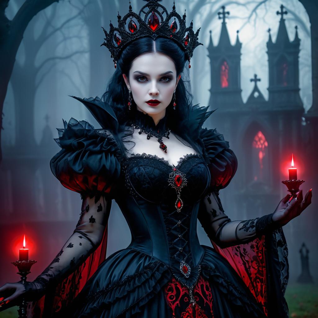 Moody Gothic Vampire Queen in Graveyard