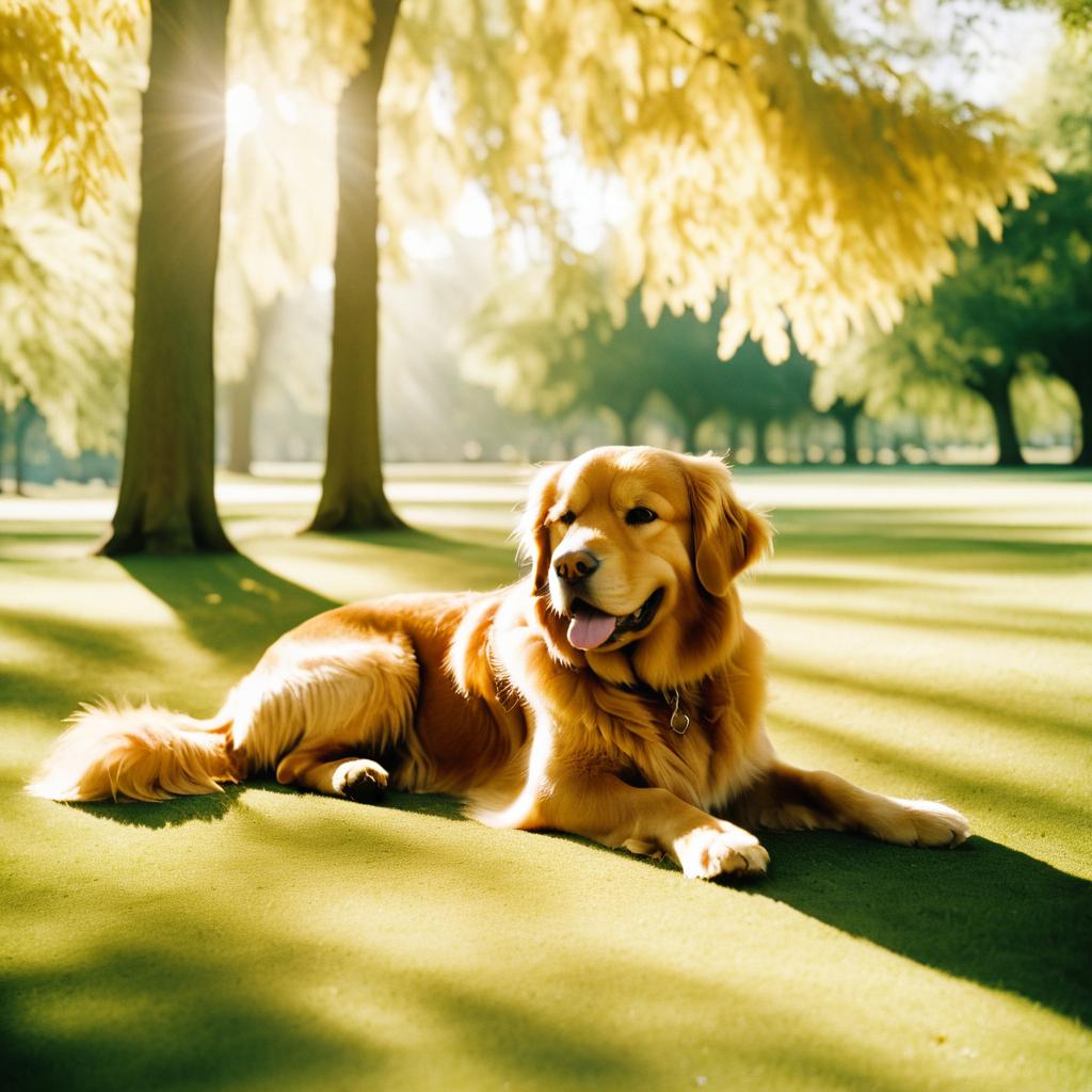 Cinematic Golden Retriever in Sunlit Park