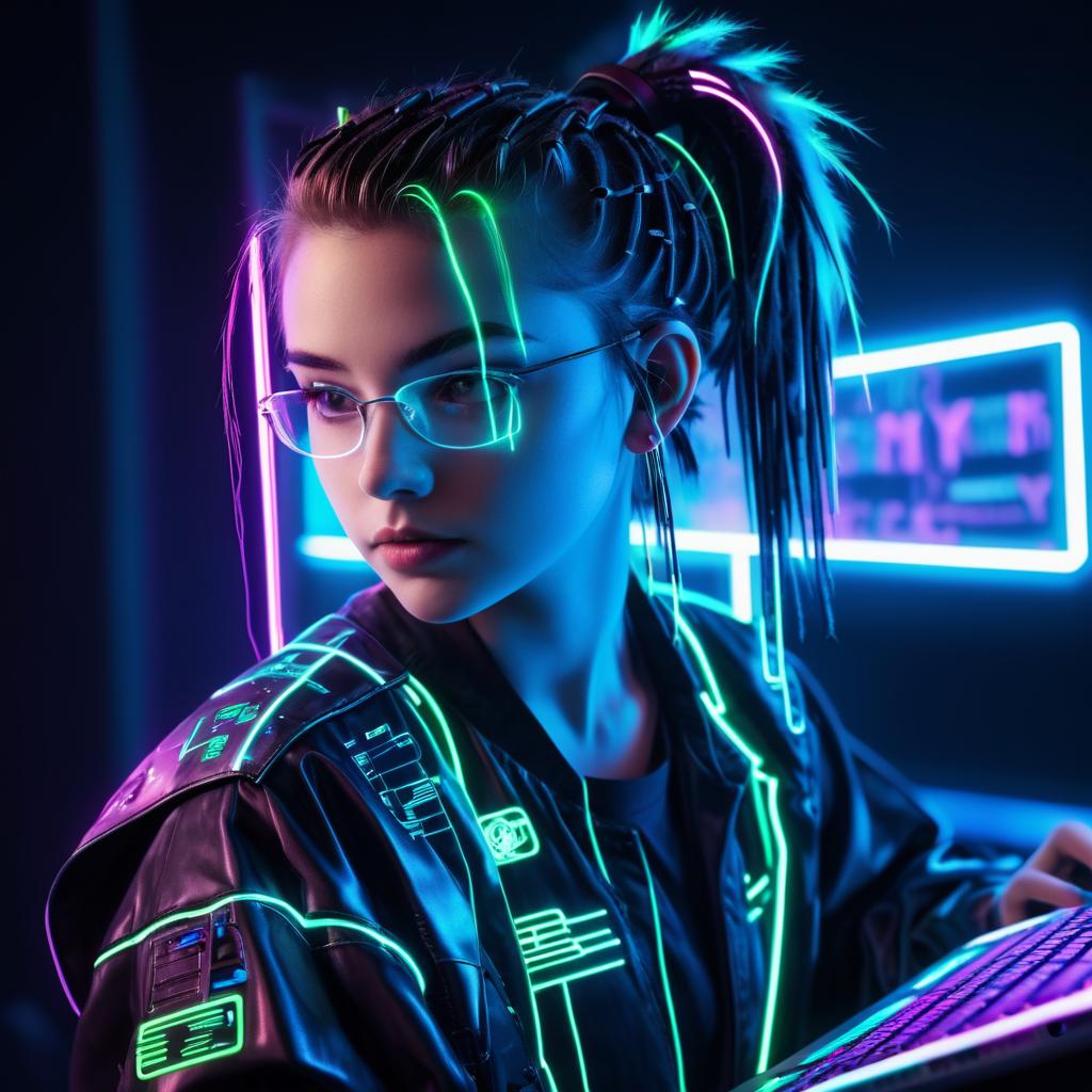 Cyberpunk Teen Hacker with Neon Glow