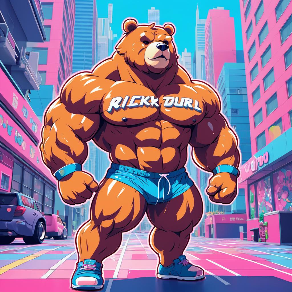 Kawaii Buff Bear in Vibrant Gym