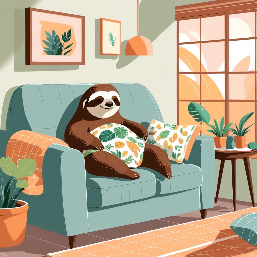 Cozy Sloth in PJs Napping Illustration