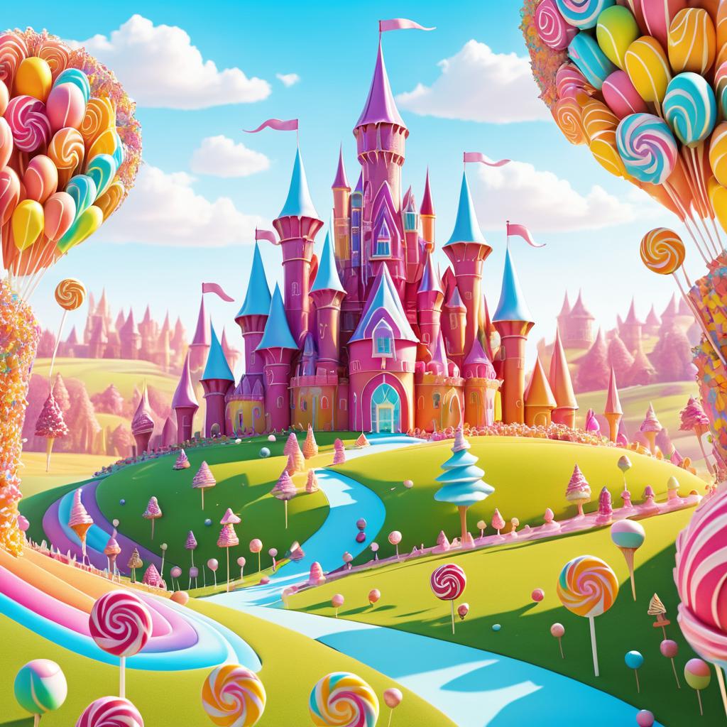 Whimsical Candy Castle in a Meadow