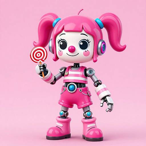 Cartoon Female Robot with Candy