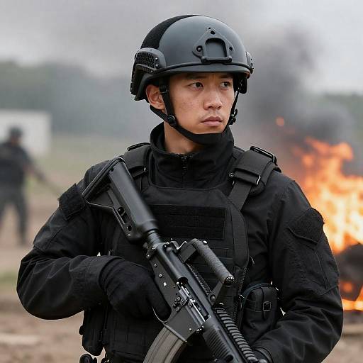 Combat Soldier in Battlefield Photo