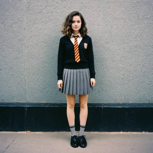 Young Woman in Harry Potter School Uniform